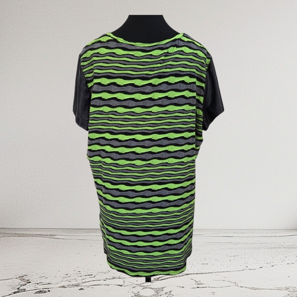 Bianca Nygard Green and Black Striped Short Sleeve Top With Faux Leather XL - Picture 2 of 5